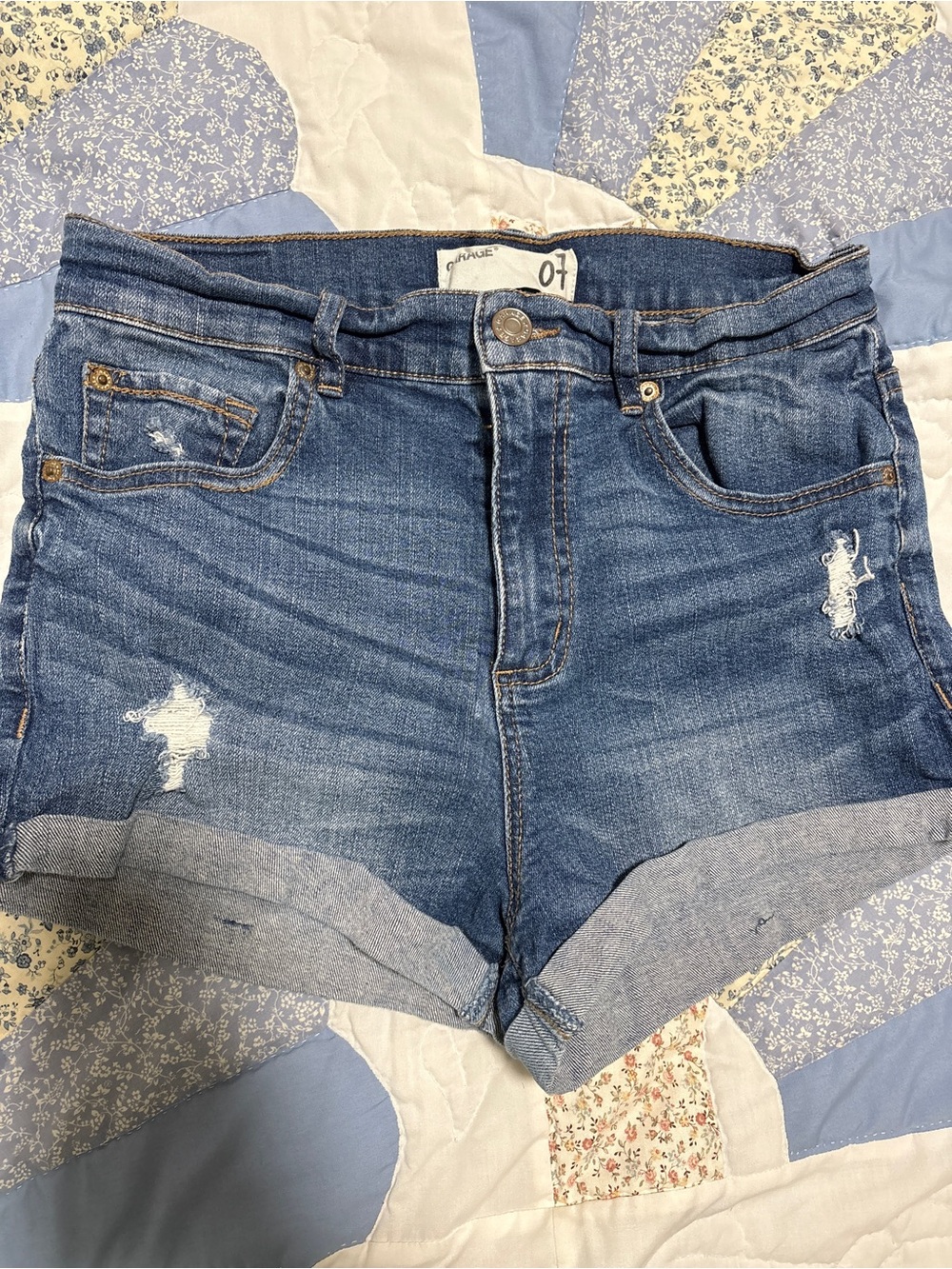 Garage Blue Distressed Cuffed Jean Shorts